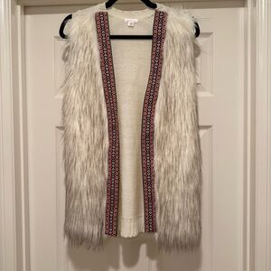 New! Xhilaration Faux Fur Vest with Colorful 1970s Hippie Trim Size Small